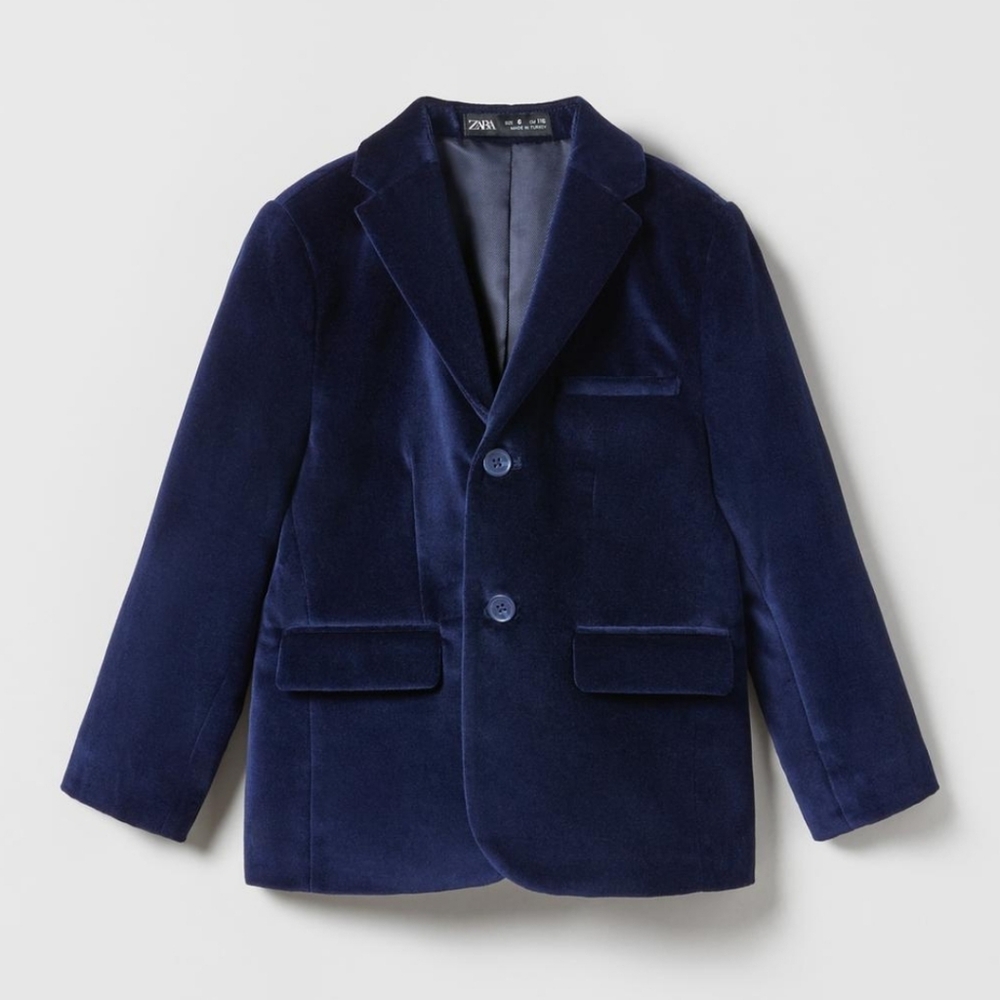 NWT Zara Kids Navy Blue Velvet Suit Jacket 11 - 12 Years Old